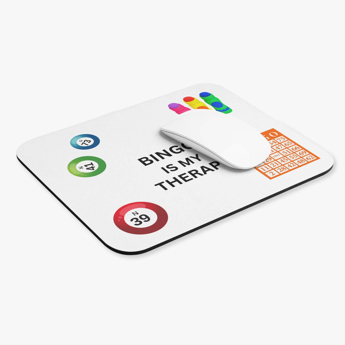 Bingo Is My Therapy Mouse Pad Colorful Bingo Balls & Markers Desk Mat