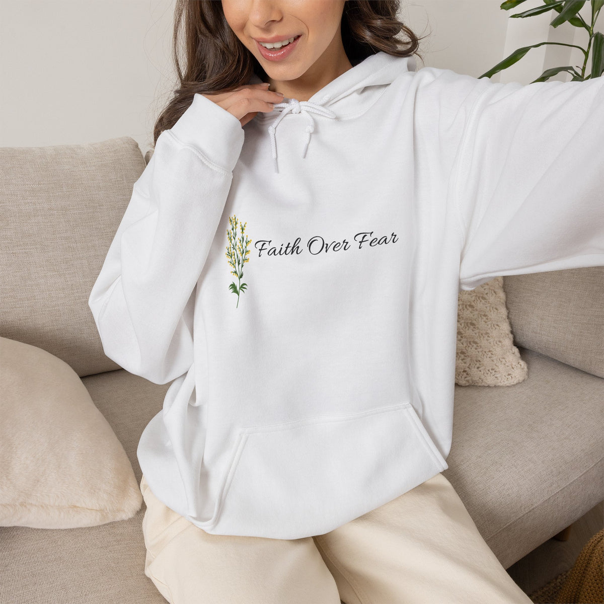 Faith Over Fear Hoodie – Floral Script Inspirational Sweatshirt