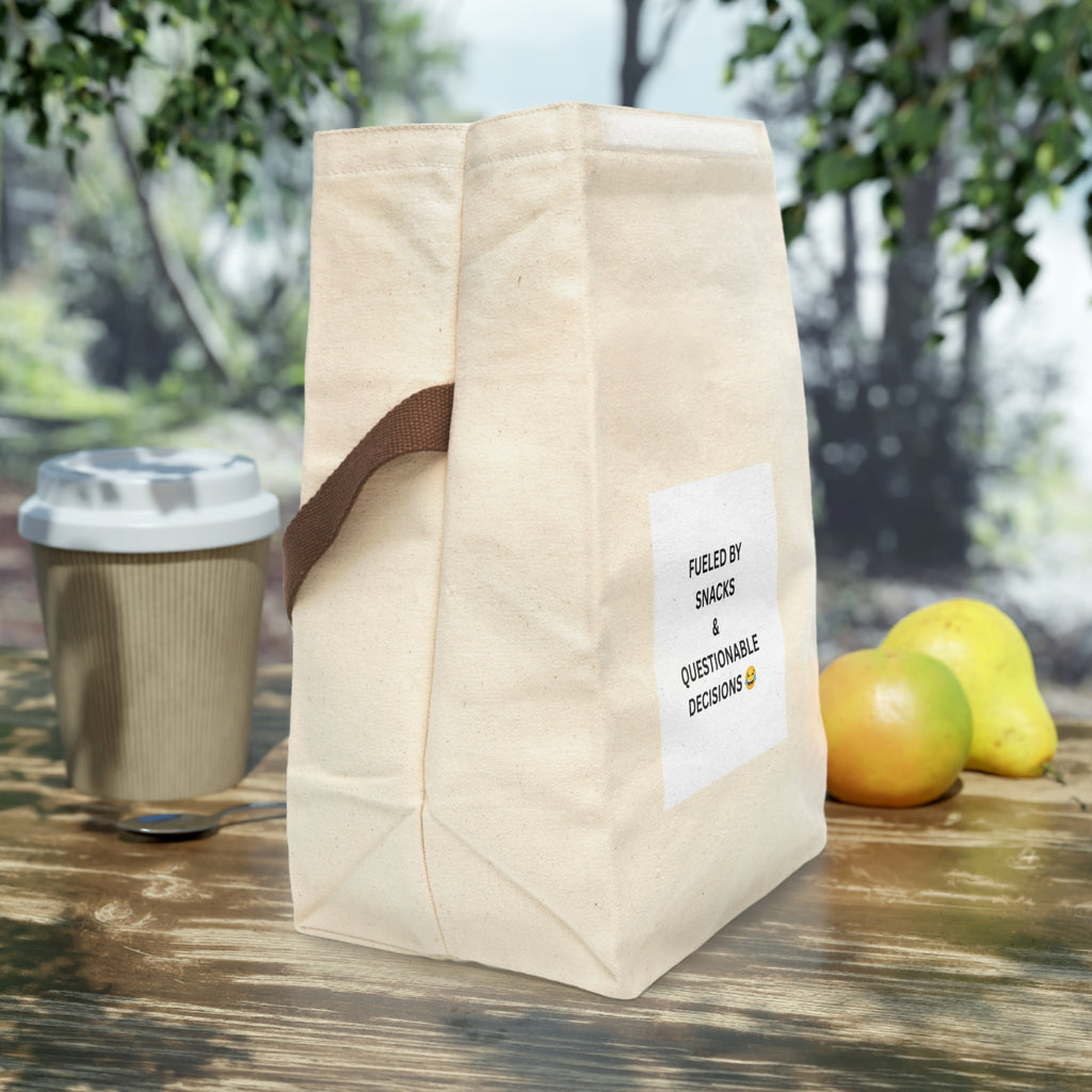 Canvas Lunch Bag — "Fueled by Snacks & Questionable Decisions" Reusable Lunch Tote