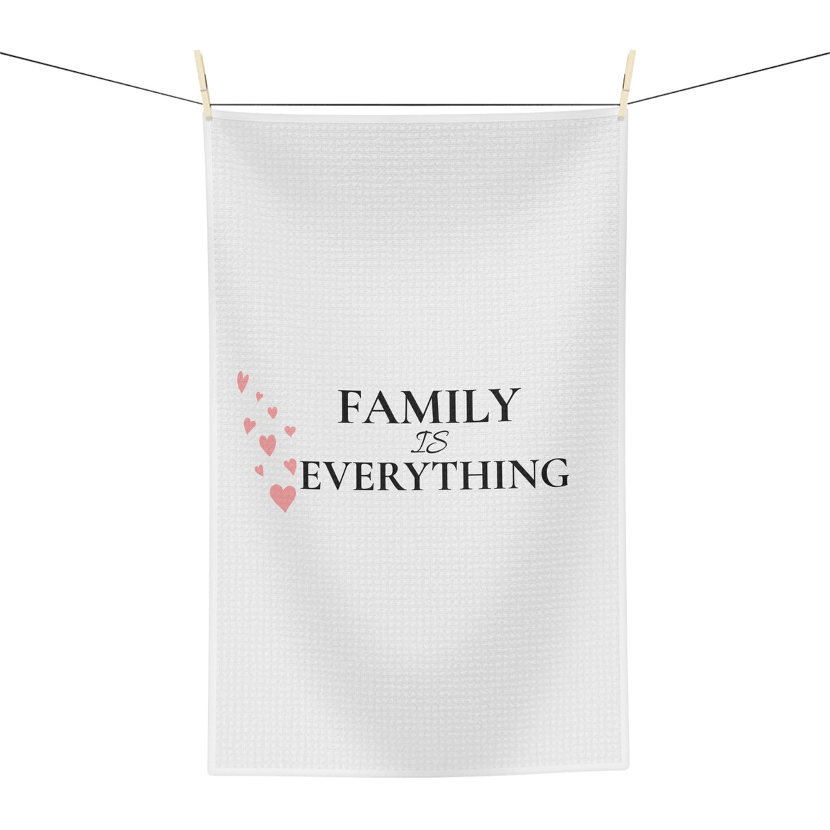 Tea Towel — "Family Is Everything" Microfiber Kitchen Towel with Heart Design