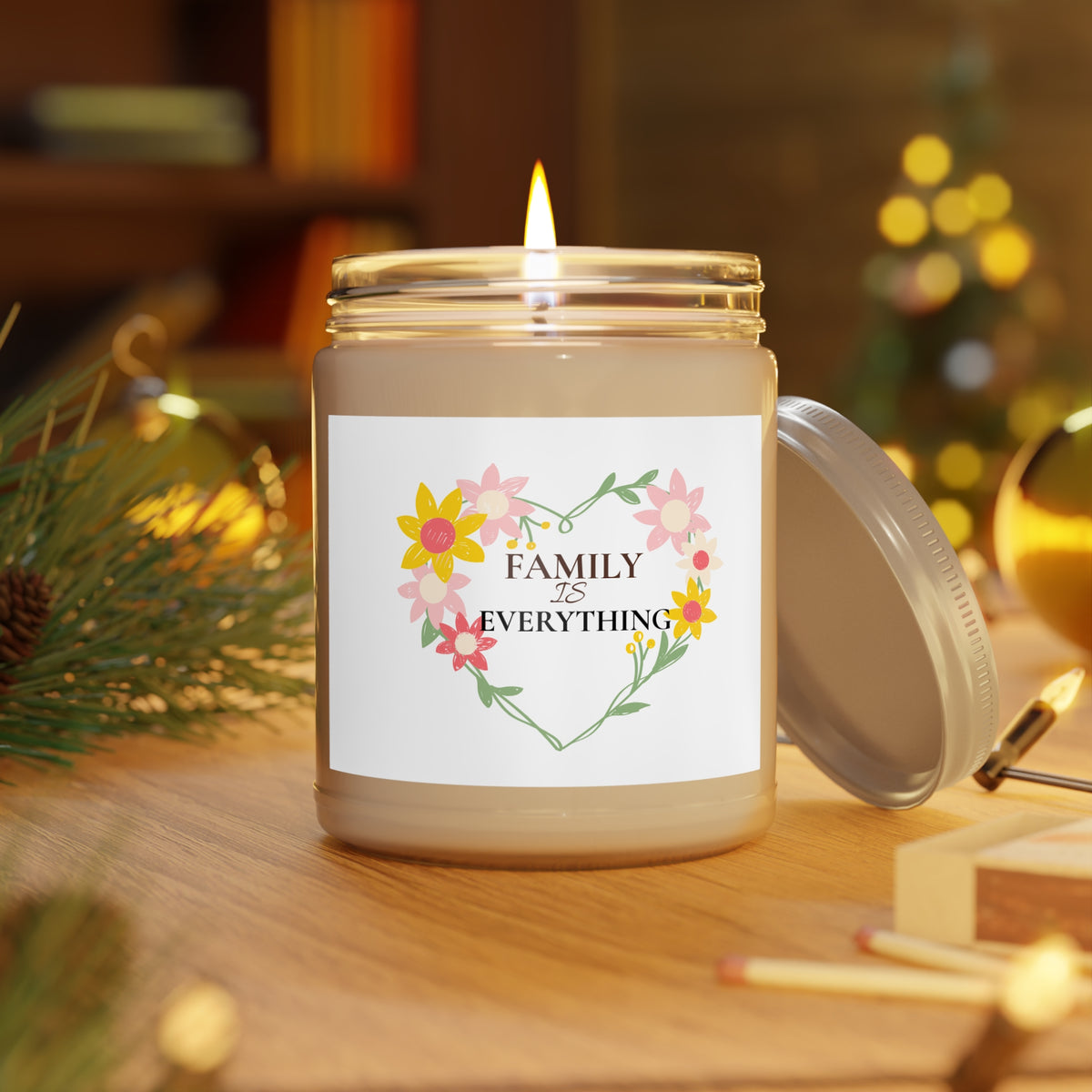 Family is Everything Scented Soy Candle- 9oz Floral Heart Gift