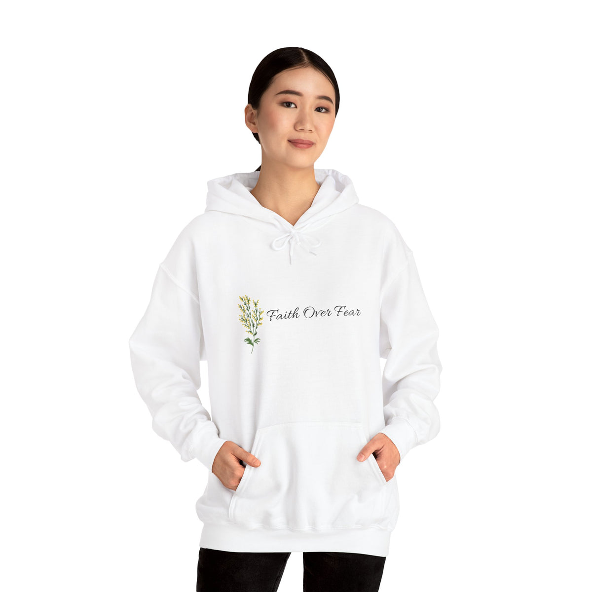 Faith Over Fear Hoodie – Floral Script Inspirational Sweatshirt