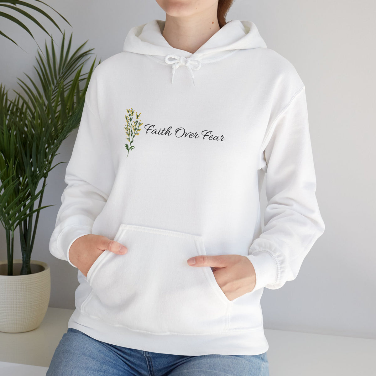 Faith Over Fear Hoodie – Floral Script Inspirational Sweatshirt