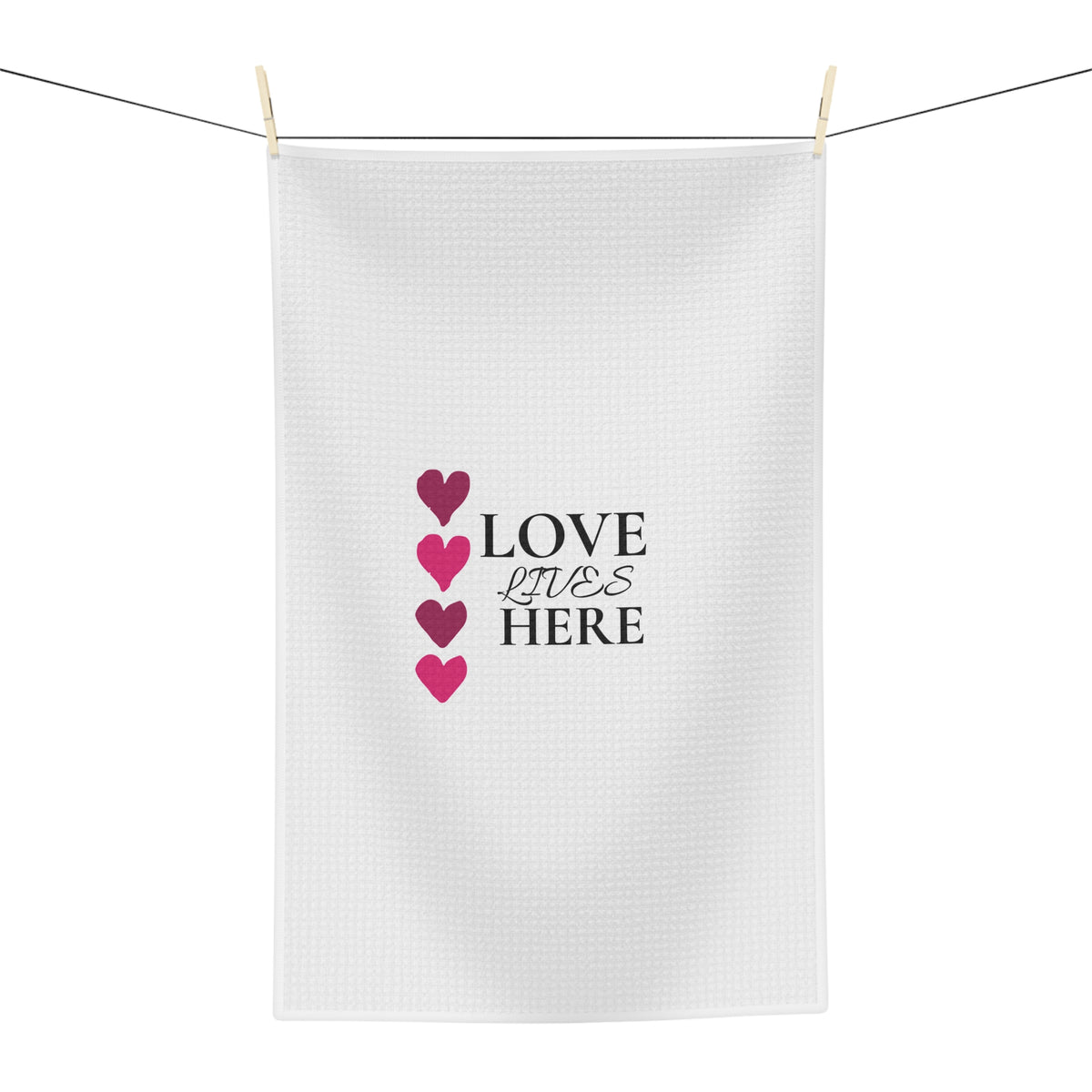 Love Lives Here Microfiber Tea Towel — Heart Stripe Kitchen Towel for Valentine’s Day & Home