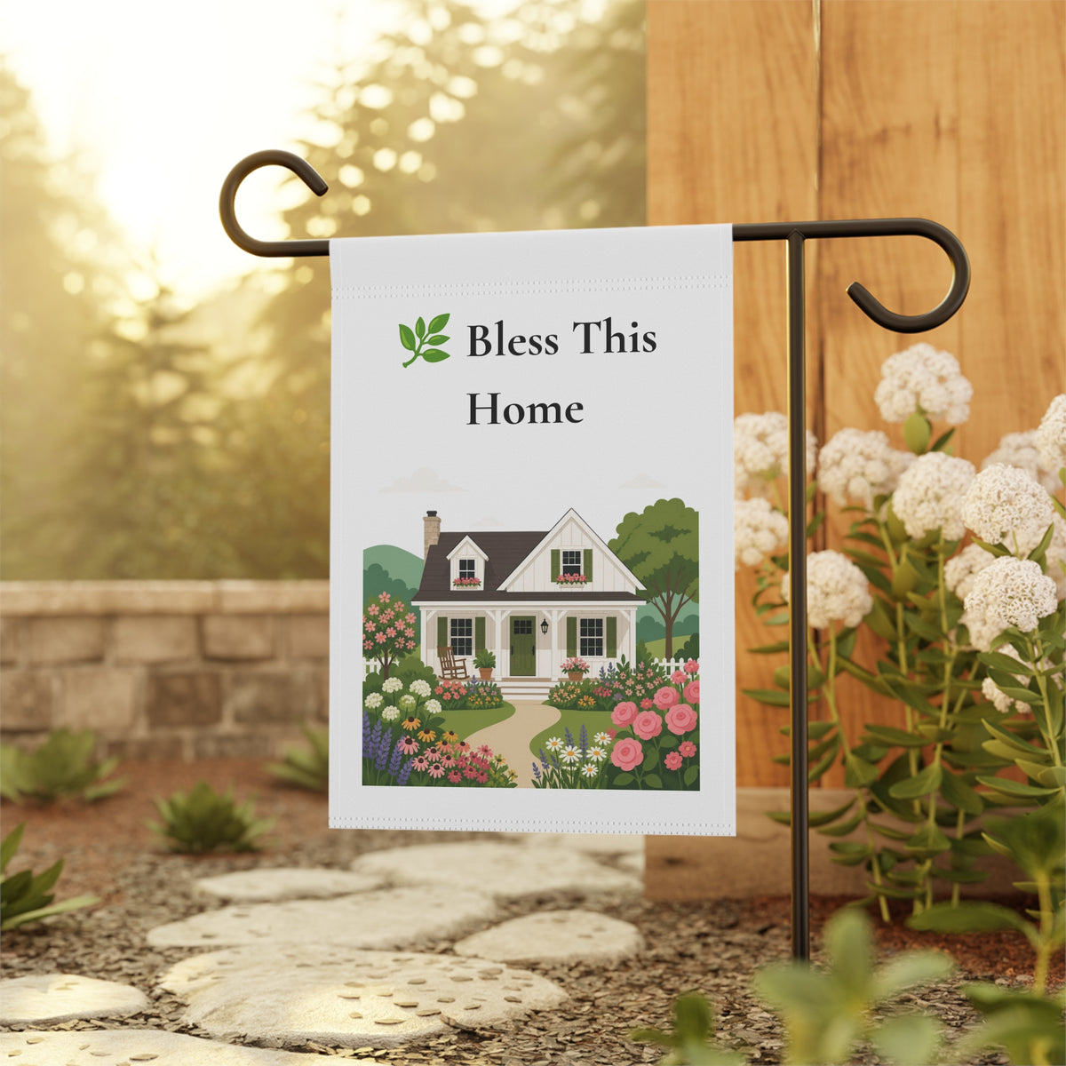 Bless This Home Garden Flag – Cottage House Floral Welcome Banner