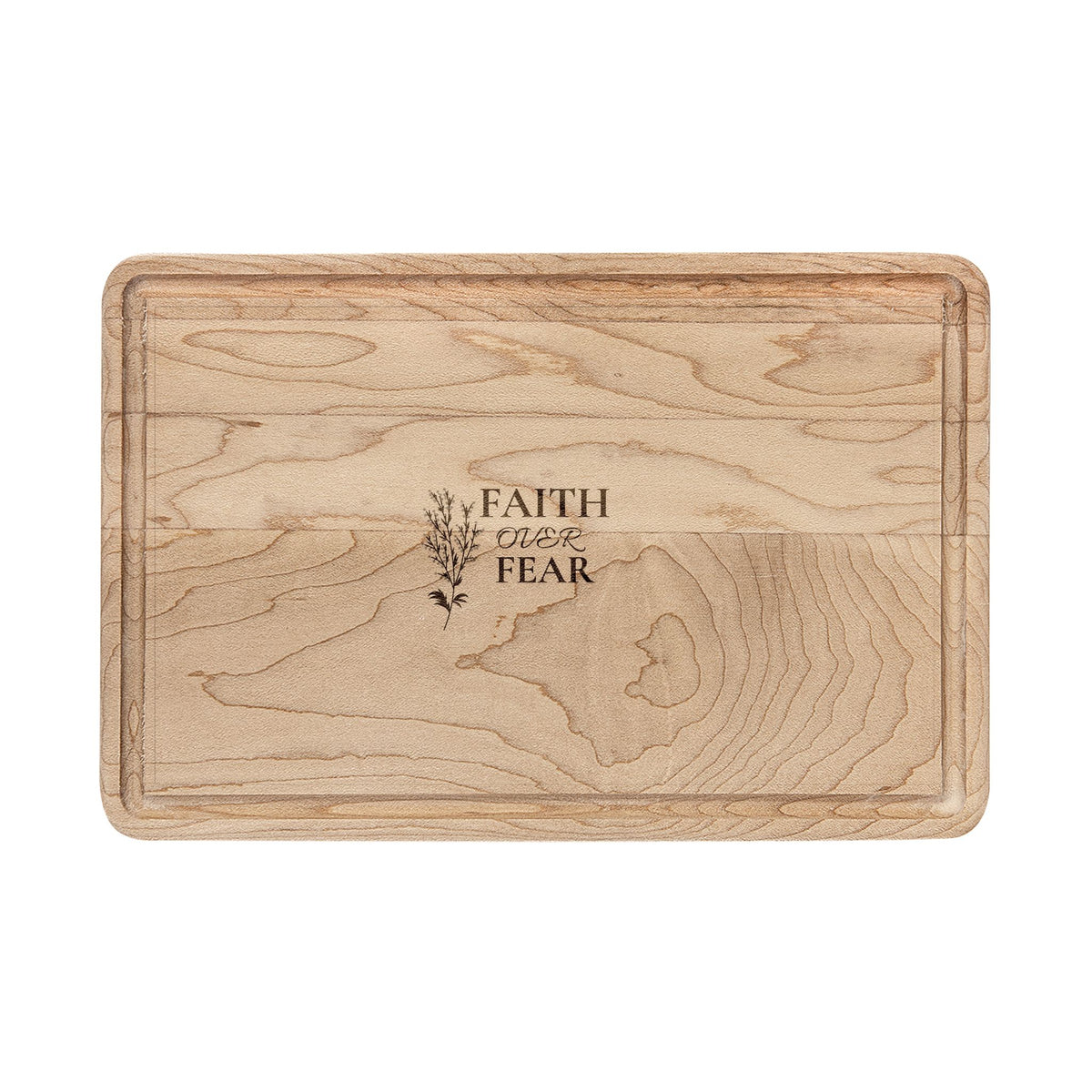 Faith Over Fear Engraved Wooden Cutting Board — Rustic Religious Gift