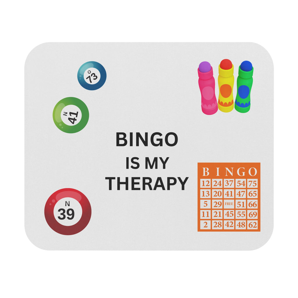 Bingo Is My Therapy Mouse Pad Colorful Bingo Balls & Markers Desk Mat