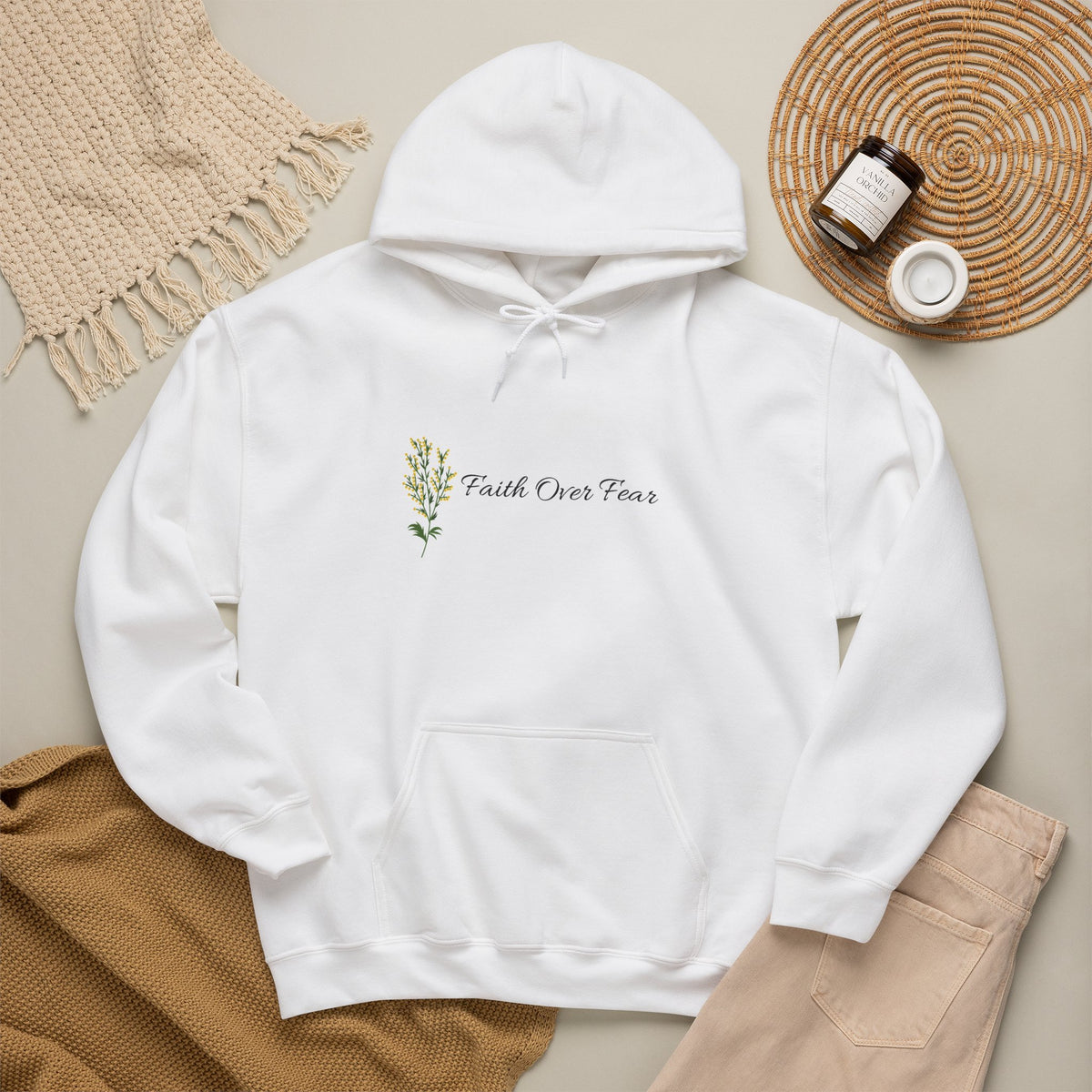 Faith Over Fear Hoodie – Floral Script Inspirational Sweatshirt