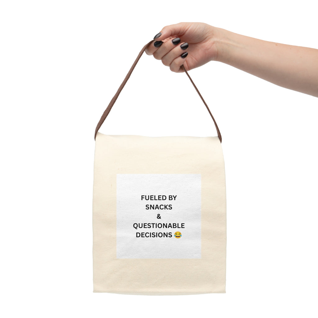 Canvas Lunch Bag — "Fueled by Snacks & Questionable Decisions" Reusable Lunch Tote