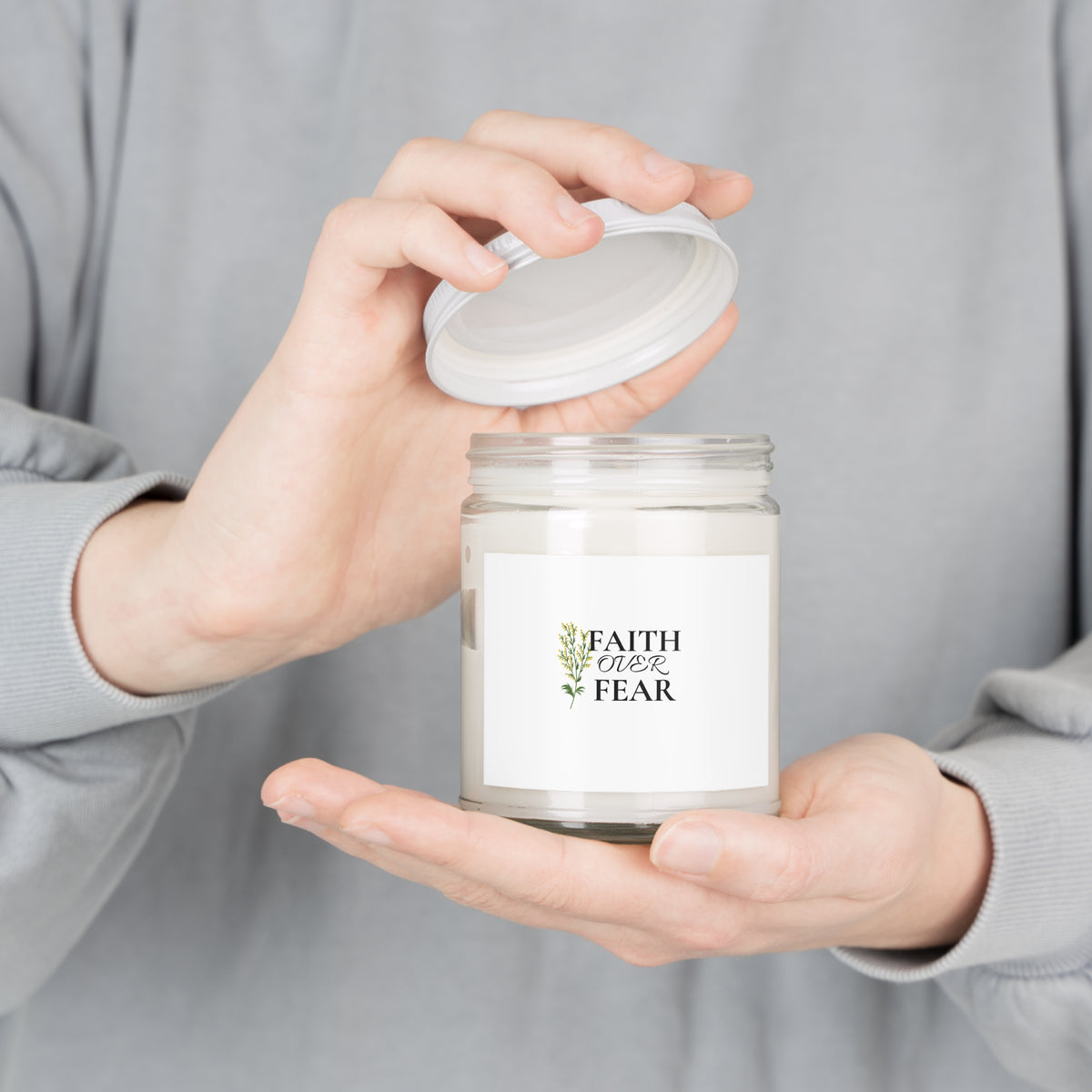 Faith Over Fear Soy Candle — 9oz Scented Jar with White Lid