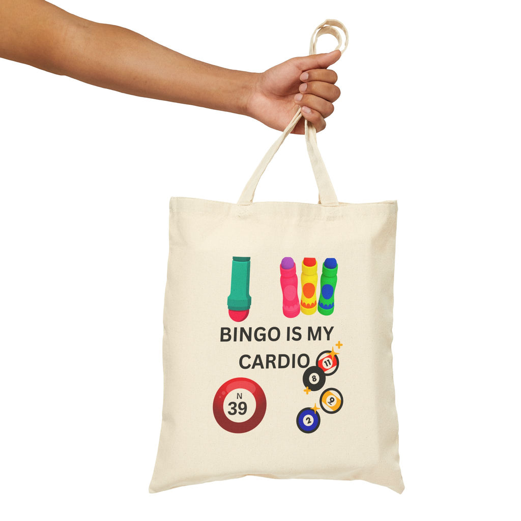 Tote Bag — "Bingo Is My Cardio" Colorful Bingo Balls & Dabbers Canvas Tote